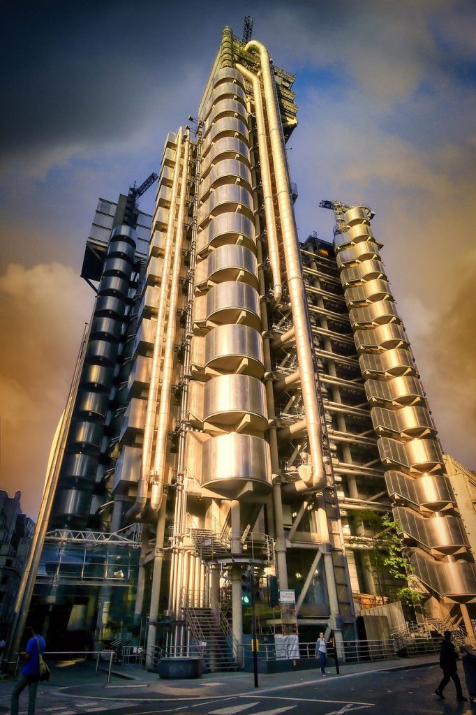 skyscraper, london, england, city, morning light, clouds, metal, stairwells, nature, architecture, tube